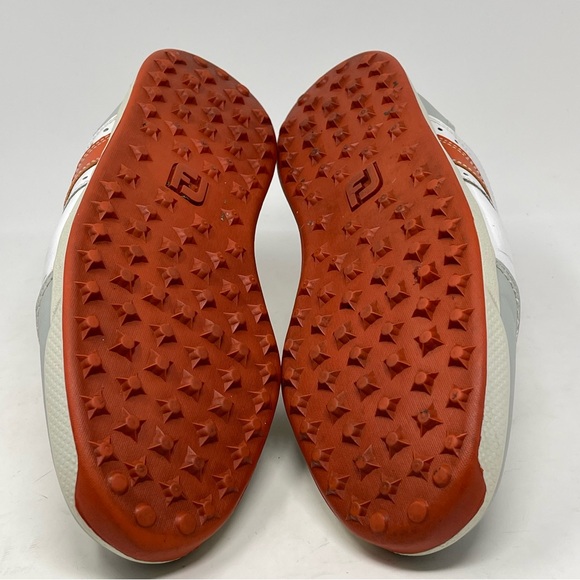 Footjoy Contour Casual Golf Shoes Mens 9.5 White Orange Leather Spikeless 54303 - Picture 16 of 16